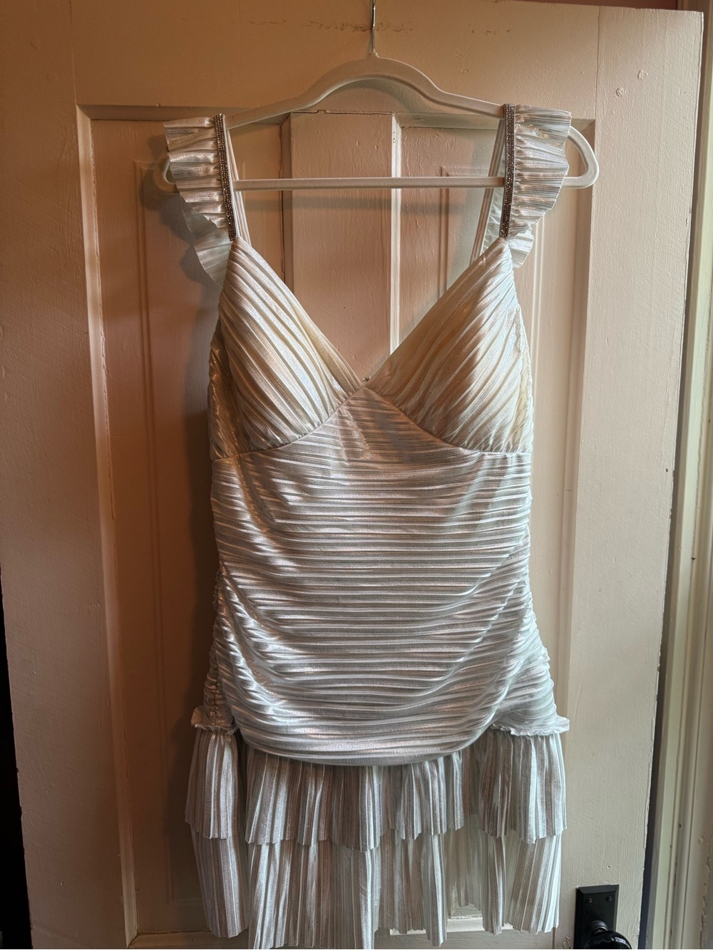 Morgan & Co. Silver Pleated Ruffle Mini Dress